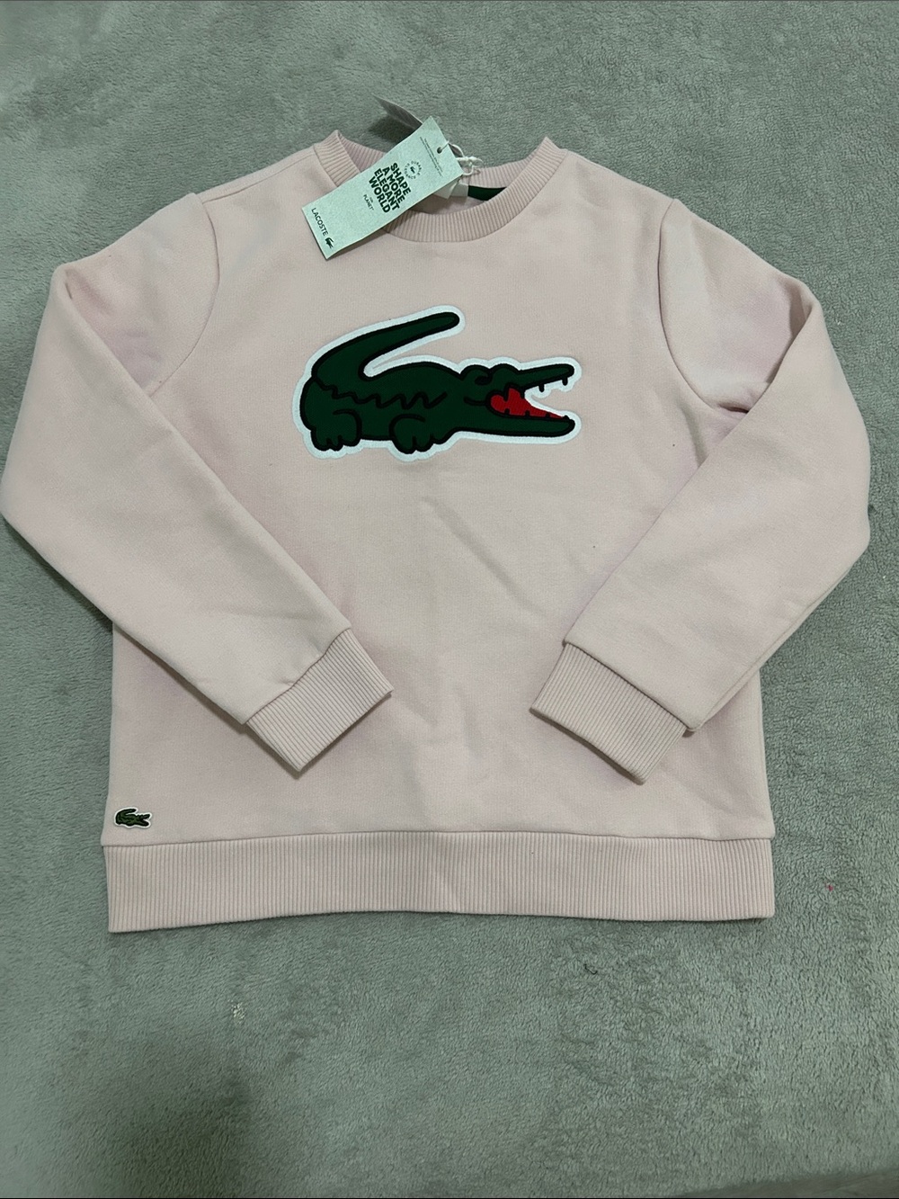 Lacoste Pale Pink Sweatshirt with Green Crocodile Patch